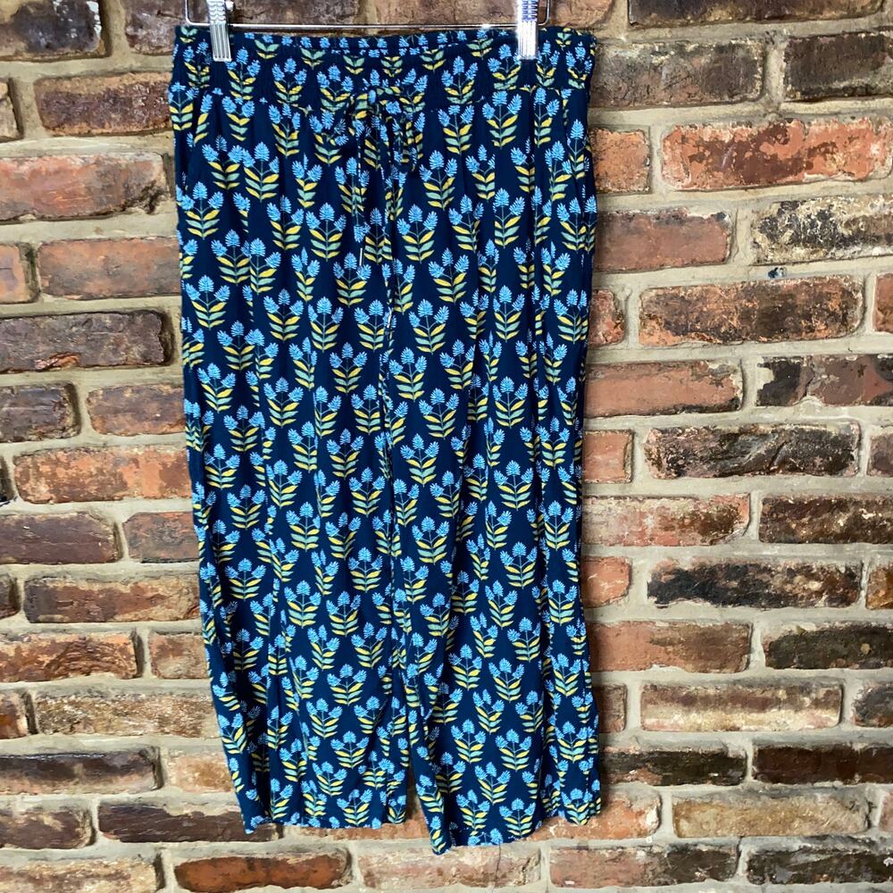 Style & Co Navy Blue Floral Wide Leg Cropped Pants Women's Size Small